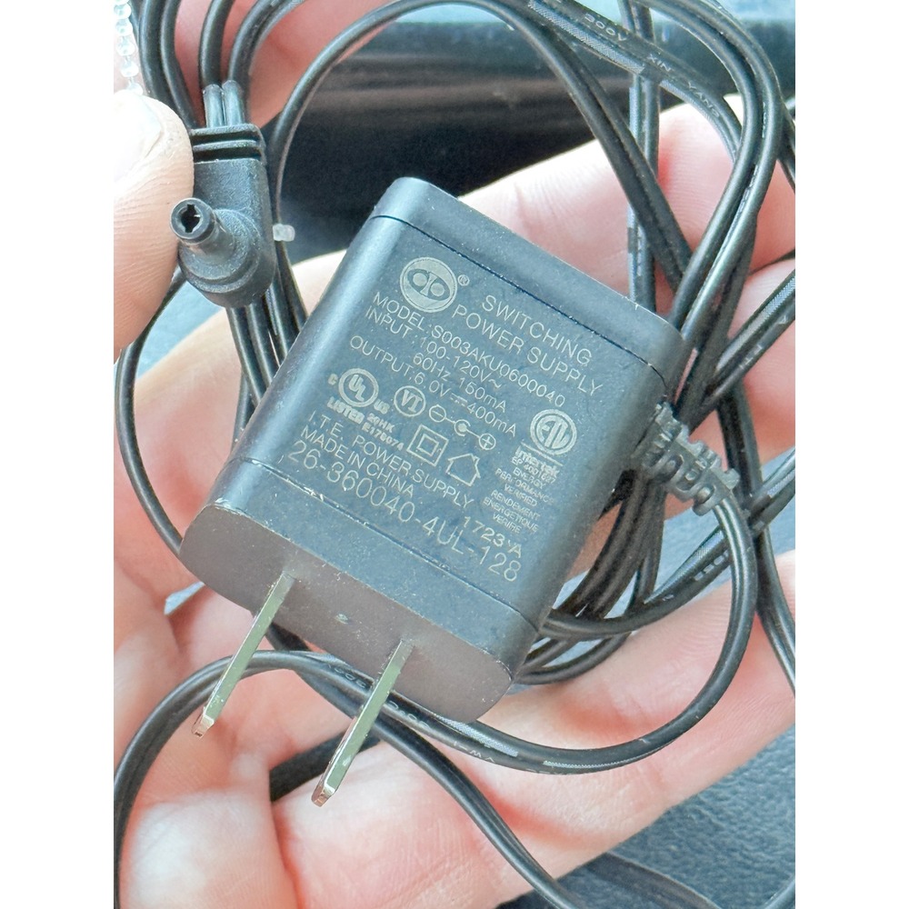 Switching Power Supply Adapter 6.0V 400mA‎ S003AKU0600040 Black Barrel Plug